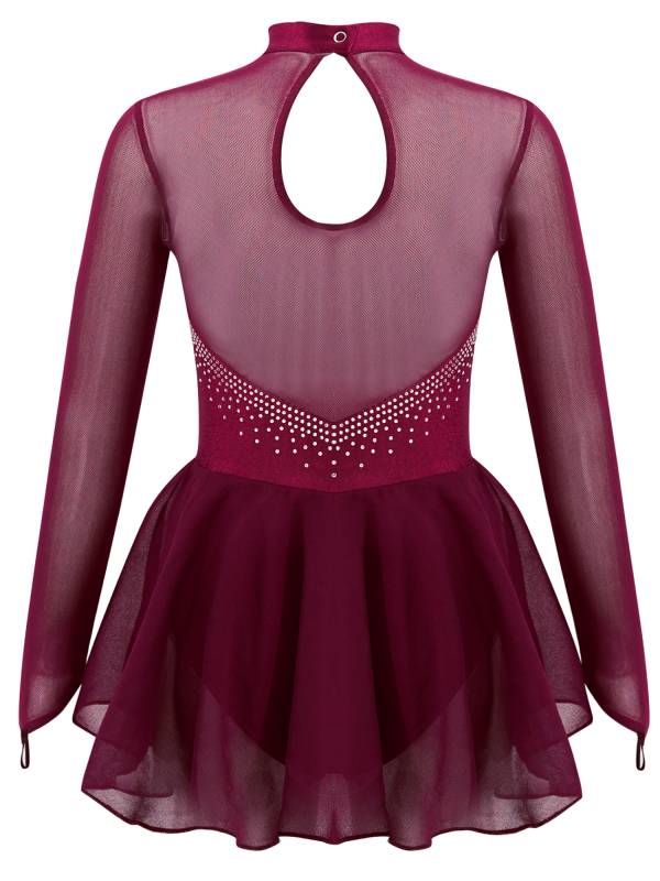 Kids Girls Long Sleeve Hollow Back Skating Dance Leotard Dress thumb