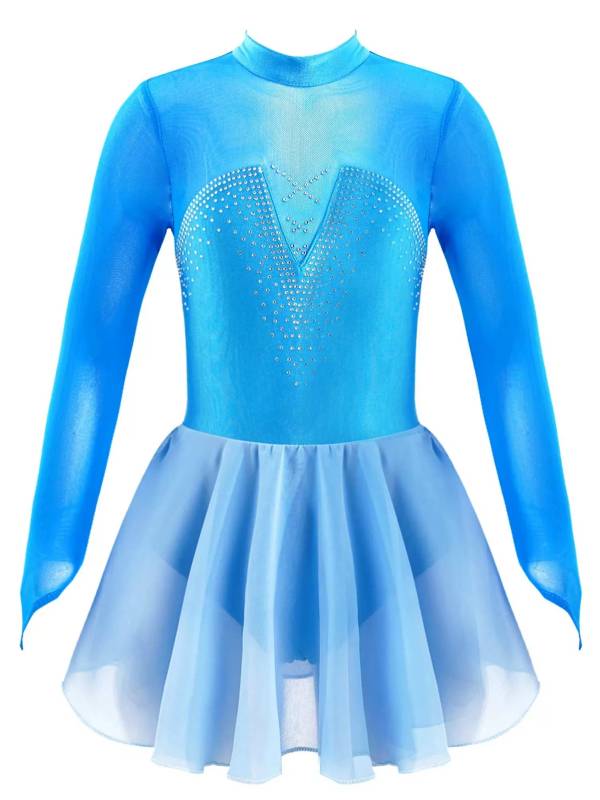 Kids Girls Long Sleeve Hollow Back Skating Dance Leotard Dress thumb