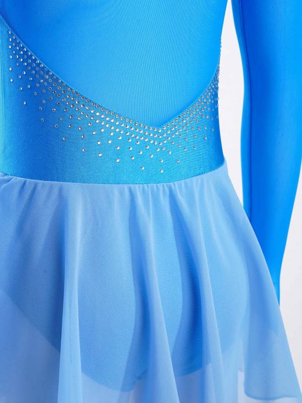 Kids Girls Long Sleeve Hollow Back Skating Dance Leotard Dress thumb