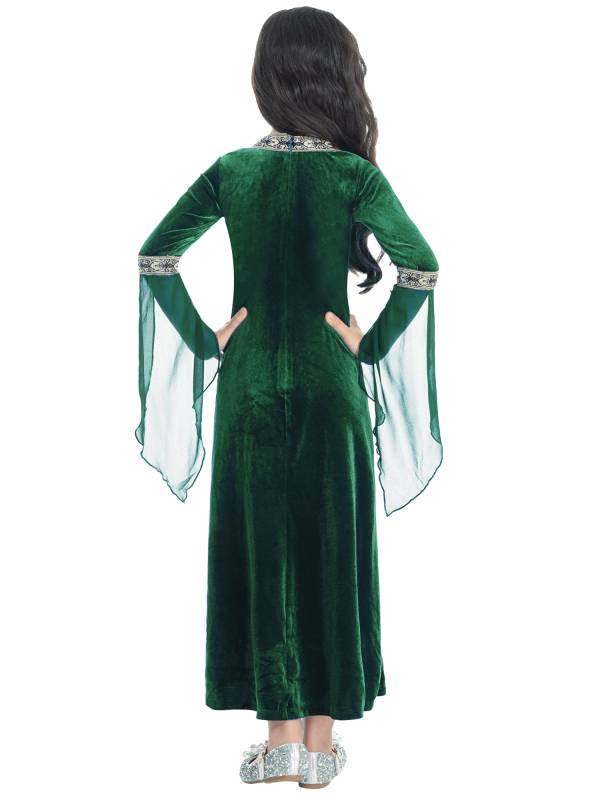 Kids Girls Long Sleeves Embroidered Vintage Renaissance Midi Dress thumb
