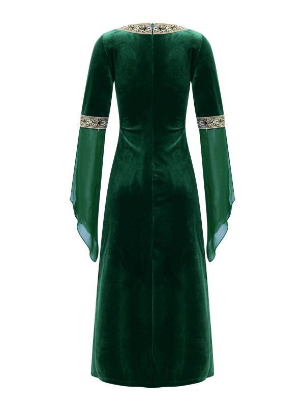Kids Girls Long Sleeves Embroidered Vintage Renaissance Midi Dress thumb