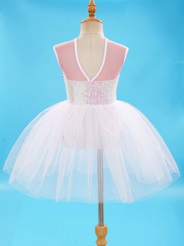 Kids Girls Sleeveless Sequins Mesh Skirt Jazz Dance Dress thumb
