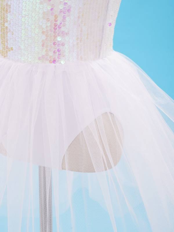 Kids Girls Sleeveless Sequins Mesh Skirt Jazz Dance Dress thumb