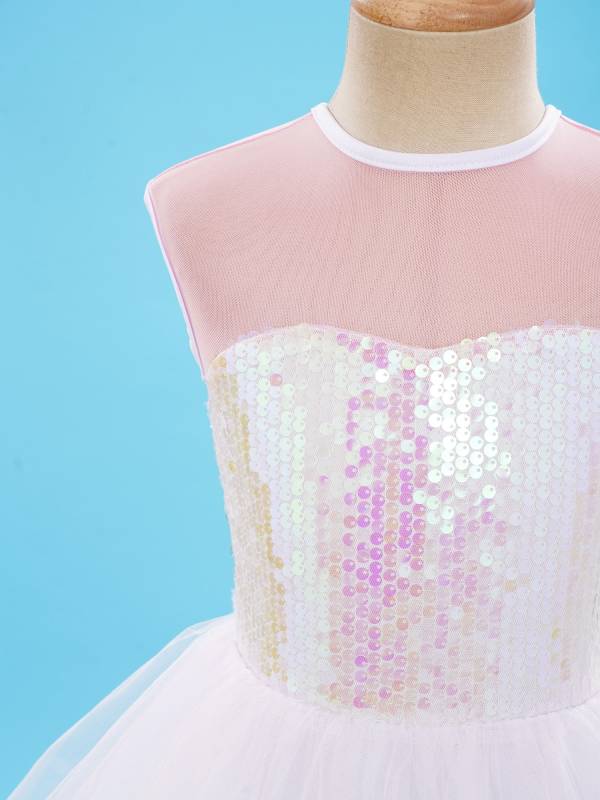 Kids Girls Sleeveless Sequins Mesh Skirt Jazz Dance Dress thumb