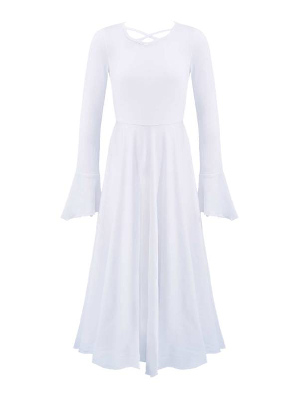 Kids Girls Long Sleeve Crisscross Neckline Ruffle Lyrical Dance Maxi Dress thumb