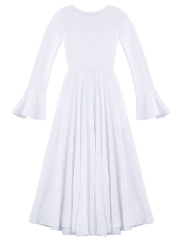 Kids Girls Long Sleeve Crisscross Neckline Ruffle Lyrical Dance Maxi Dress thumb