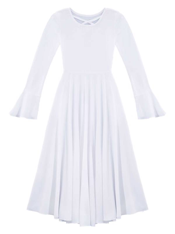 Kids Girls Long Sleeve Crisscross Neckline Ruffle Lyrical Dance Maxi Dress thumb
