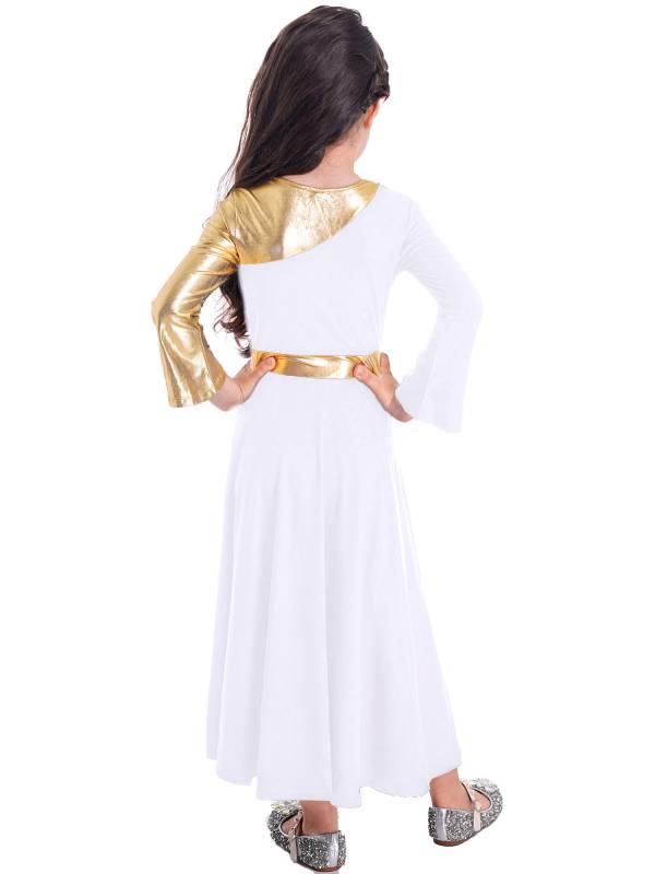 Kids Girls Bell Sleeve Praise Church Worship Dance Loose Midi Dress thumb