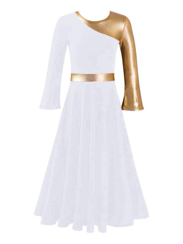 Kids Girls Bell Sleeve Praise Church Worship Dance Loose Midi Dress thumb