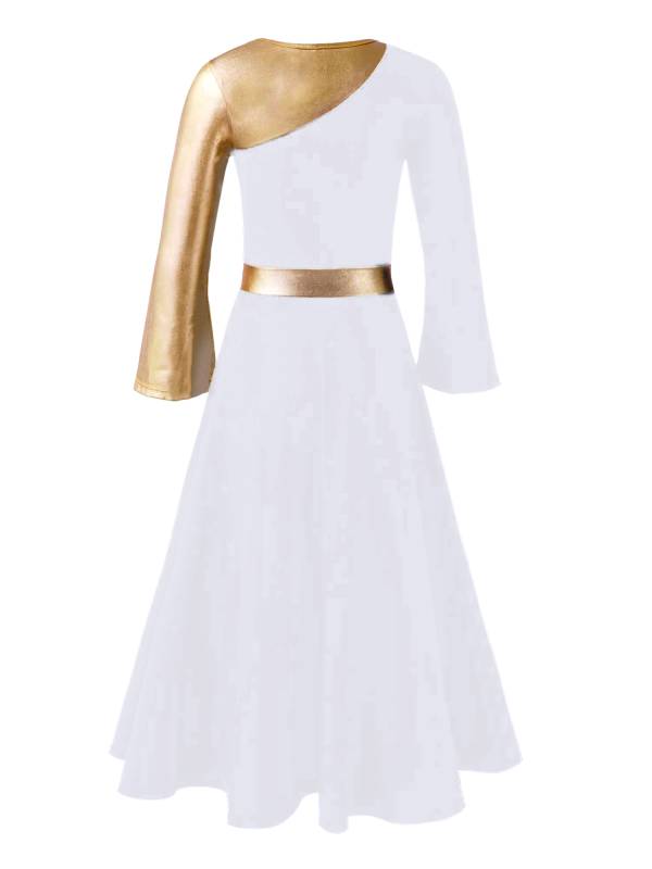 Kids Girls Bell Sleeve Praise Church Worship Dance Loose Midi Dress thumb