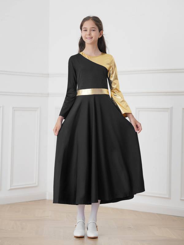 Kids Girls Bell Sleeve Praise Church Worship Dance Loose Midi Dress thumb