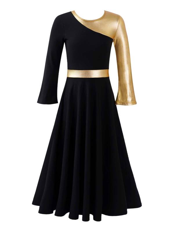 Kids Girls Bell Sleeve Praise Church Worship Dance Loose Midi Dress thumb
