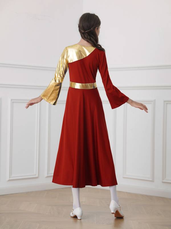 Kids Girls Bell Sleeve Praise Church Worship Dance Loose Midi Dress thumb