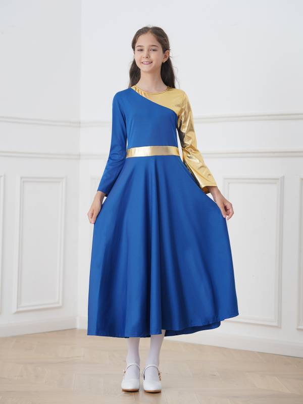 Kids Girls Bell Sleeve Praise Church Worship Dance Loose Midi Dress thumb