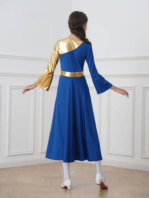 Kids Girls Bell Sleeve Praise Church Worship Dance Loose Midi Dress thumb