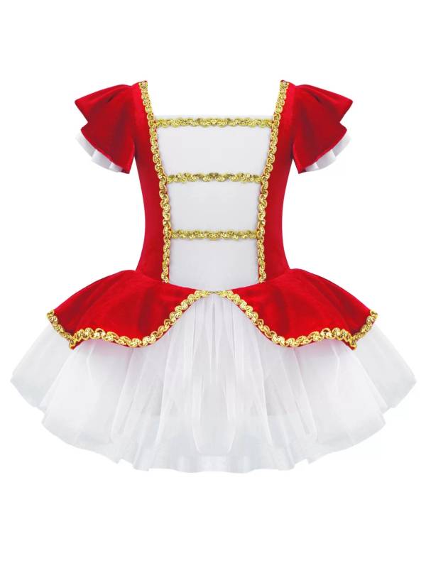 Kids Girls Square Neck Short Sleeves Sequin Leotard Dress thumb