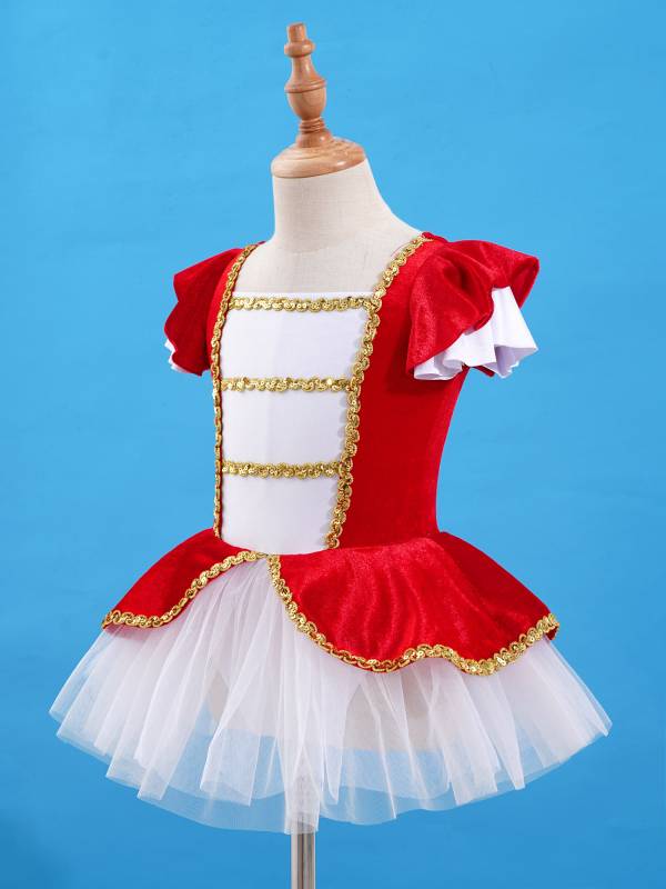 Kids Girls Square Neck Short Sleeves Sequin Leotard Dress thumb