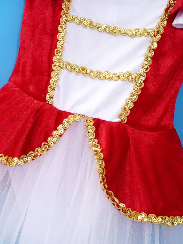 Kids Girls Square Neck Short Sleeves Sequin Leotard Dress thumb