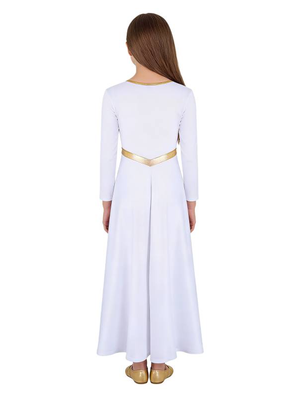 Kids Girls Long Sleeve Cross Pattern Liturgical Praise Dance Dress Choir Robe thumb