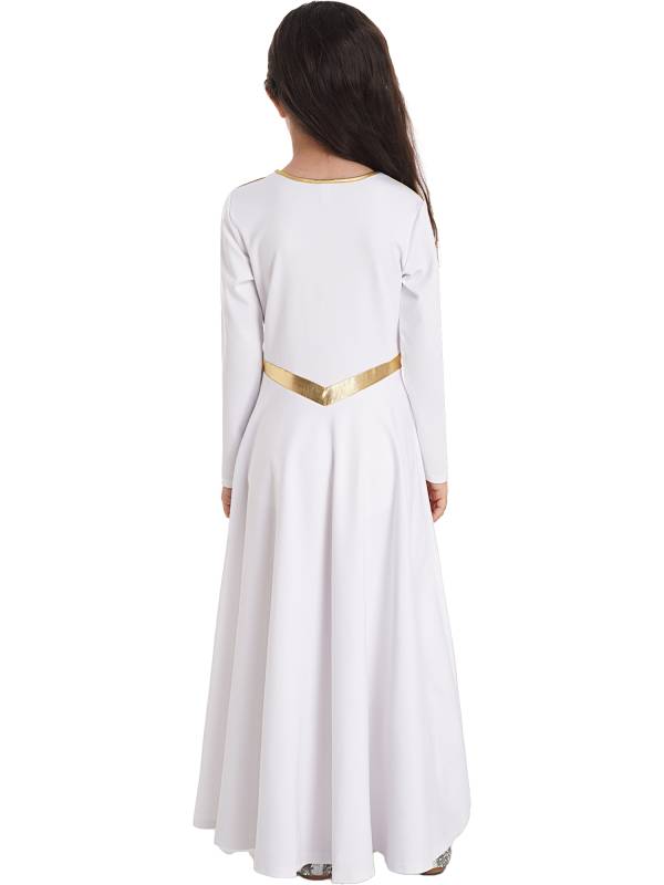 Kids Girls Long Sleeve Cross Pattern Church Worship Praise Dress thumb
