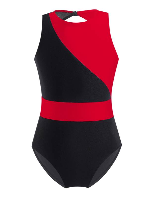 Kids Girls Sleeveless Hollow Back Colorblock Gymnastic Leotards thumb