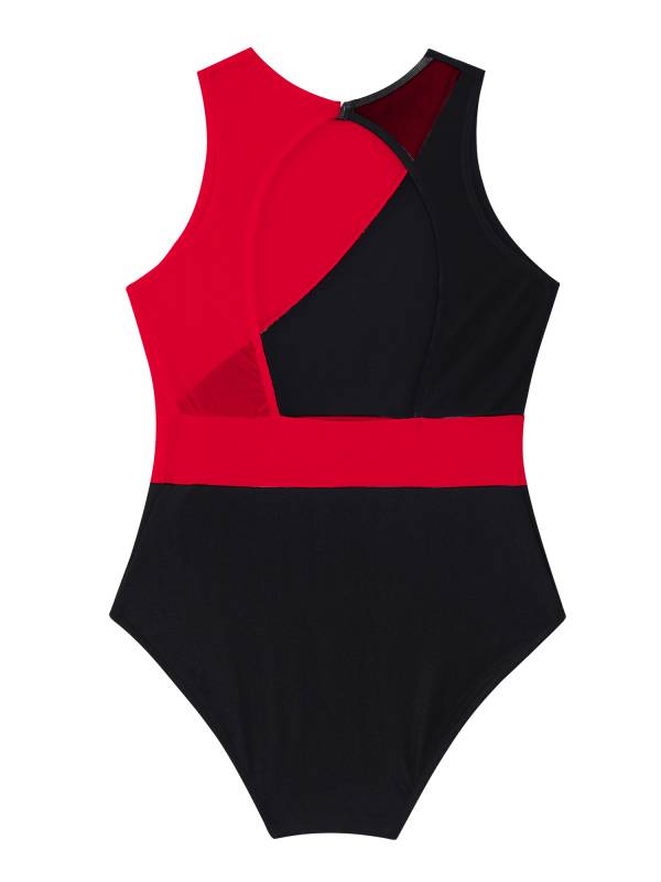 Kids Girls Sleeveless Hollow Back Colorblock Gymnastic Leotards thumb