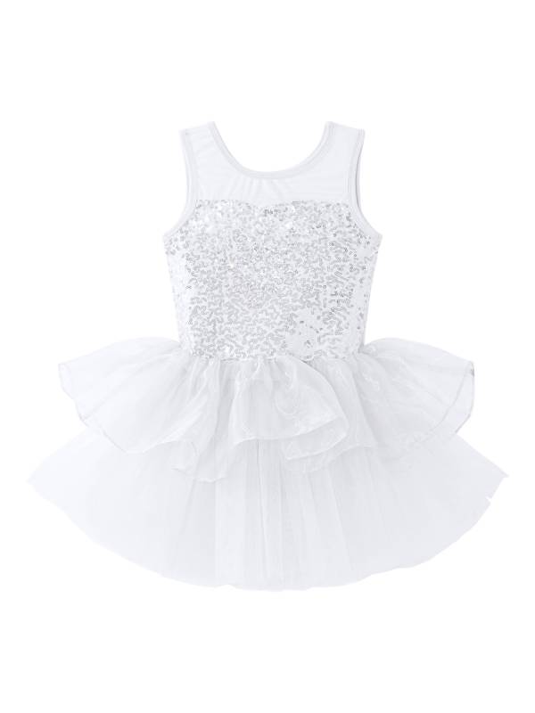 Girls Sleeveless Sequins Ballet Dance Gymnastics Leotard Dress thumb