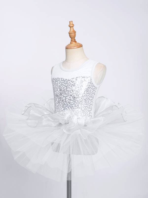 Girls Sleeveless Sequins Ballet Dance Gymnastics Leotard Dress thumb