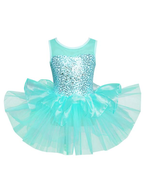 Girls Sleeveless Sequins Ballet Dance Gymnastics Leotard Dress thumb