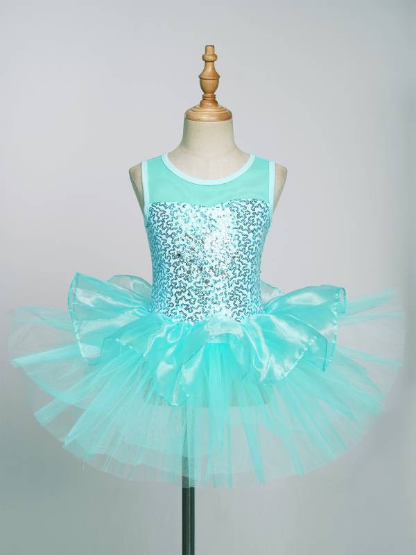 Girls Sleeveless Sequins Ballet Dance Gymnastics Leotard Dress thumb