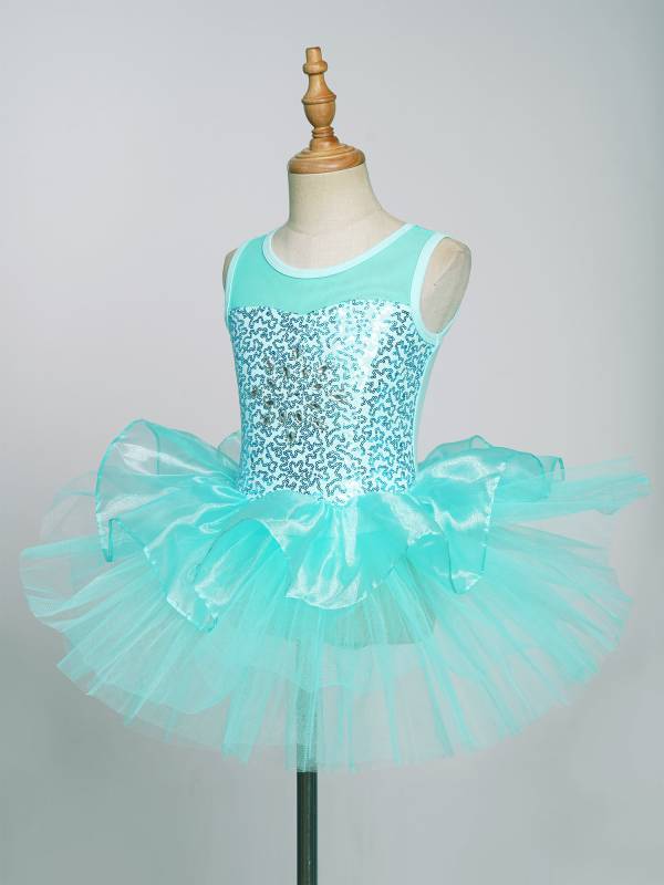 Girls Sleeveless Sequins Ballet Dance Gymnastics Leotard Dress thumb