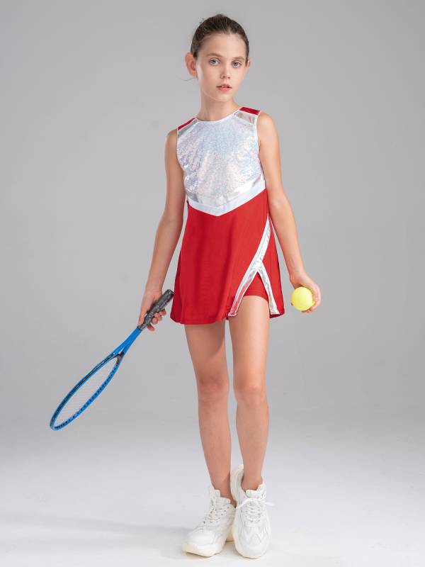Kids Girls 2Pcs Sleeveless Sequins Sport Dress with Shorts Set thumb