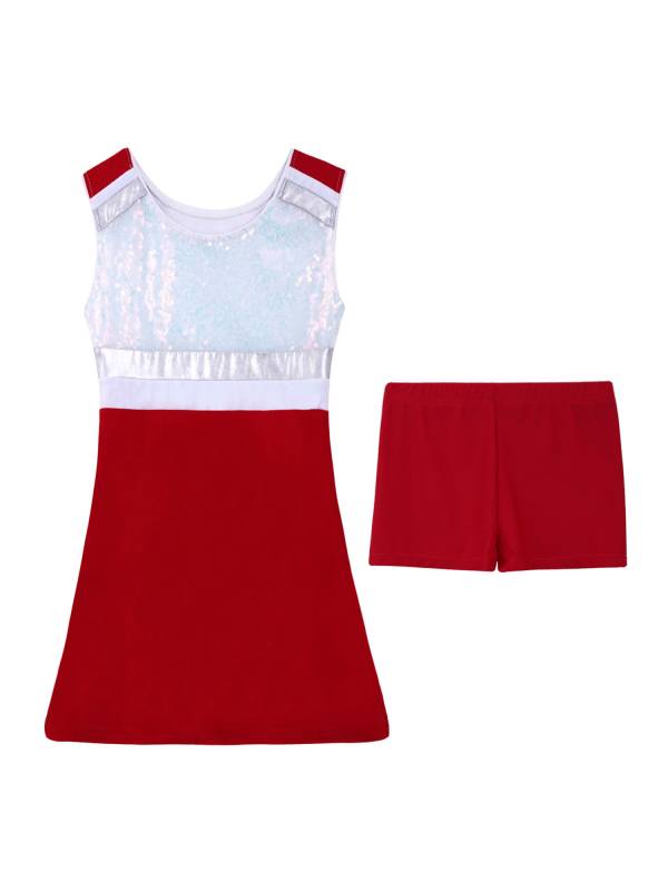 Kids Girls 2Pcs Sleeveless Sequins Sport Dress with Shorts Set thumb