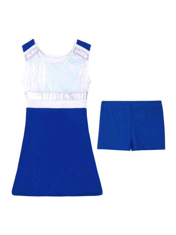 Kids Girls 2Pcs Sleeveless Sequins Sport Dress with Shorts Set thumb
