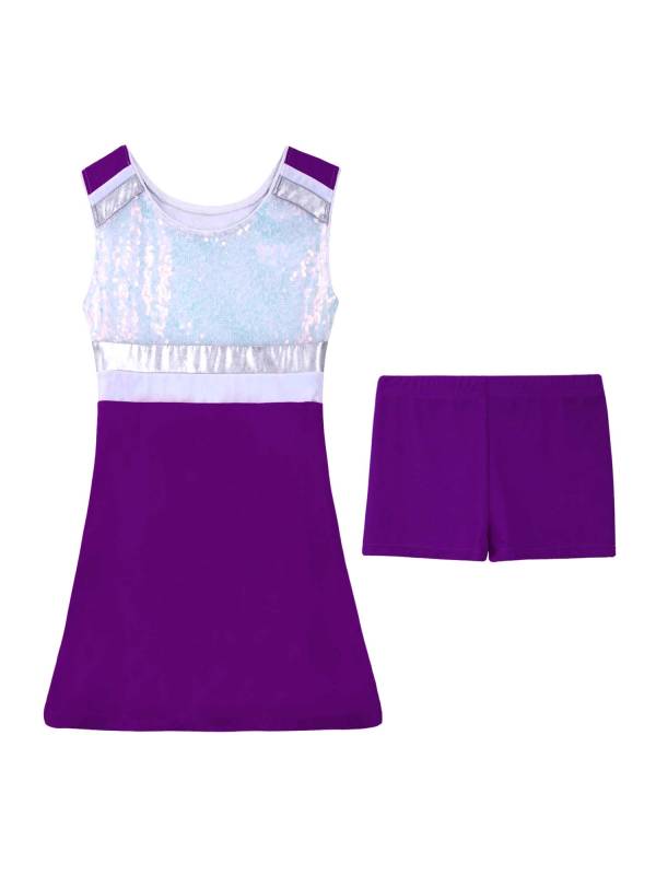 Kids Girls 2Pcs Sleeveless Sequins Sport Dress with Shorts Set thumb