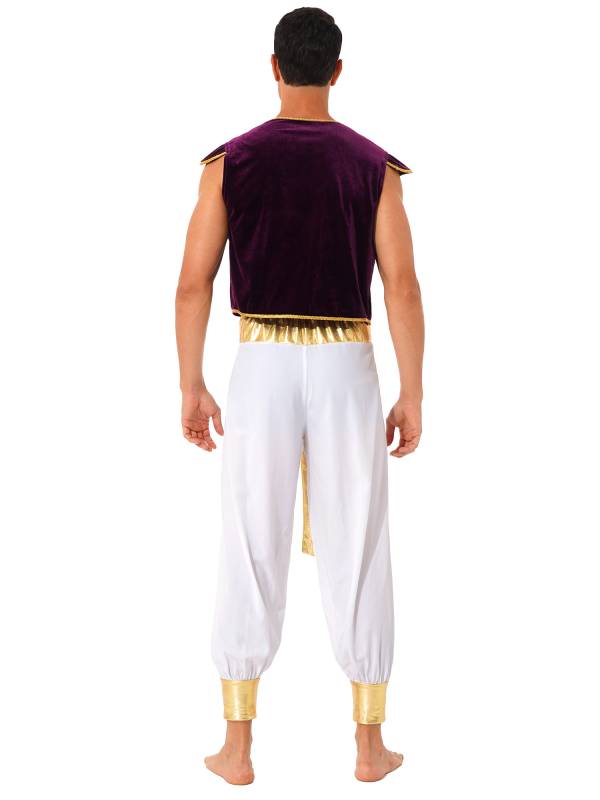 Men 2pcs Arabian Prince Costume Cap Sleeve Vest and Pants Set thumb