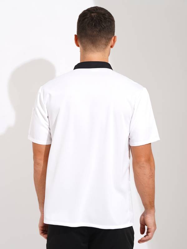 Men Oblique Collar Short Sleeve Chef Shirt thumb