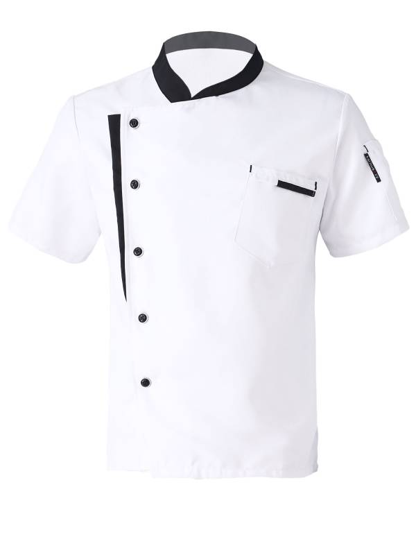 Men Oblique Collar Short Sleeve Chef Shirt thumb