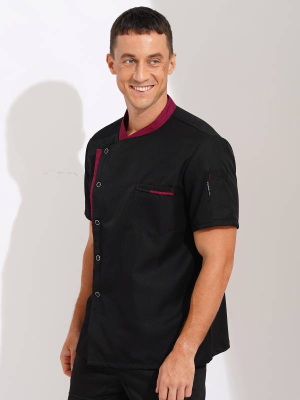 Men Oblique Collar Short Sleeve Chef Shirt thumb