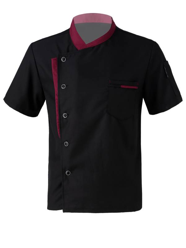 Men Oblique Collar Short Sleeve Chef Shirt thumb