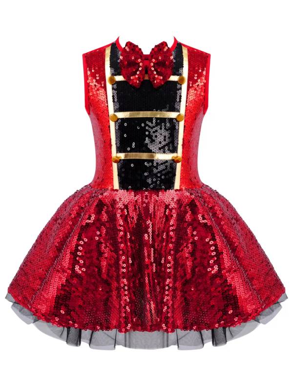 Kids Girls Sleeveless Shiny Sequins Leotard Dress thumb