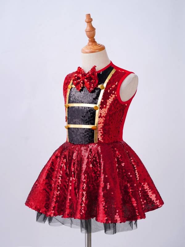 Kids Girls Sleeveless Shiny Sequins Leotard Dress thumb