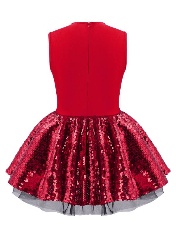 Kids Girls Sleeveless Shiny Sequins Leotard Dress thumb