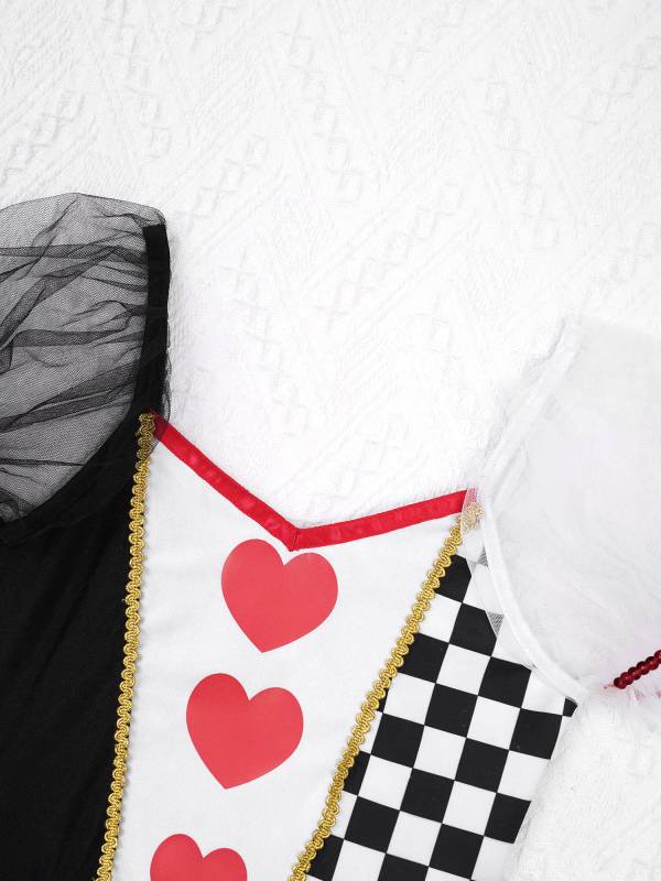 Kids Girls Puff Sleeves Hearts and Checkboard Print Mesh Tutu Dress thumb