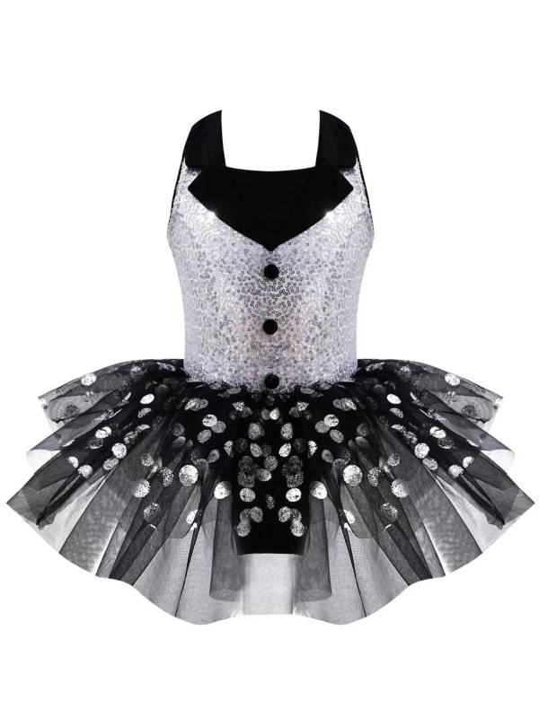Kids Girls Sleeveless Sequin Polka Dots Ballet Dance Tutu Dress thumb
