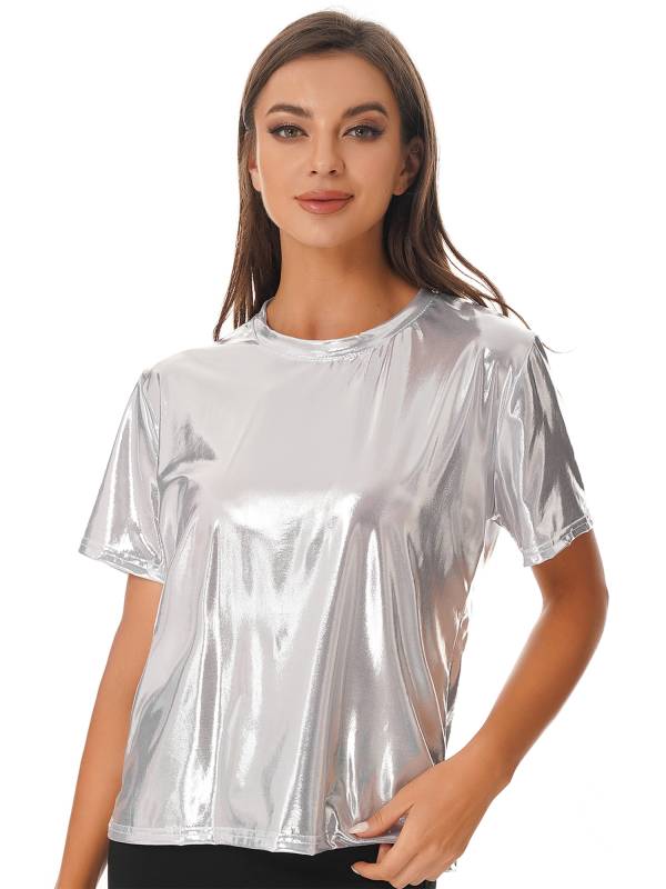 Women Metallic Short Sleeve T-shirt for Dance Party thumb