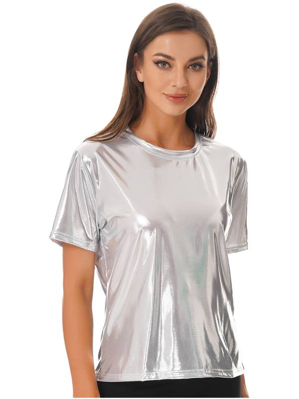 Women Metallic Short Sleeve T-shirt for Dance Party thumb