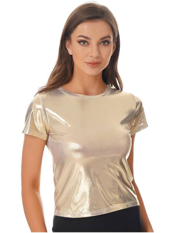 Women Metallic Short Sleeve T-shirt for Dance Party thumb