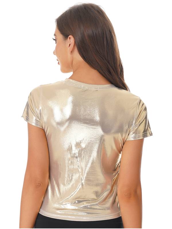 Women Metallic Short Sleeve T-shirt for Dance Party thumb