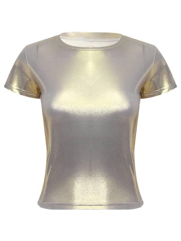 Women Metallic Short Sleeve T-shirt for Dance Party thumb
